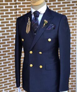 Blue- Black Double Breasted ----- Handmade Dark Blue Outfit Formal Business Suit Shirt Pants double breasted suit